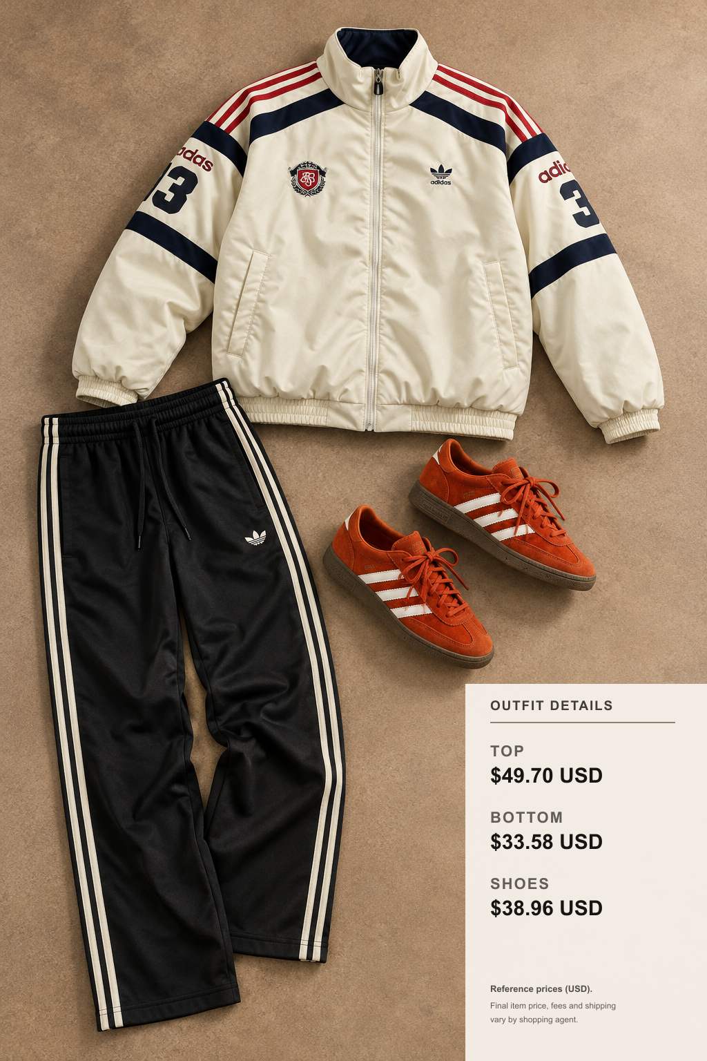 adidas Jacket: 3 Fall-Winter Outfit Plans outfit 2 editorial flat lay for fashionreps